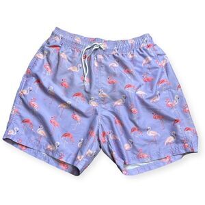 TSLA Men's Purple Pink Flamingo Print Drawcord Swim Trunks Size Medium